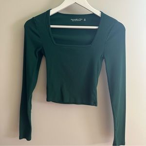 Abercrombie Green Squareneck Ribbed Long Sleeve